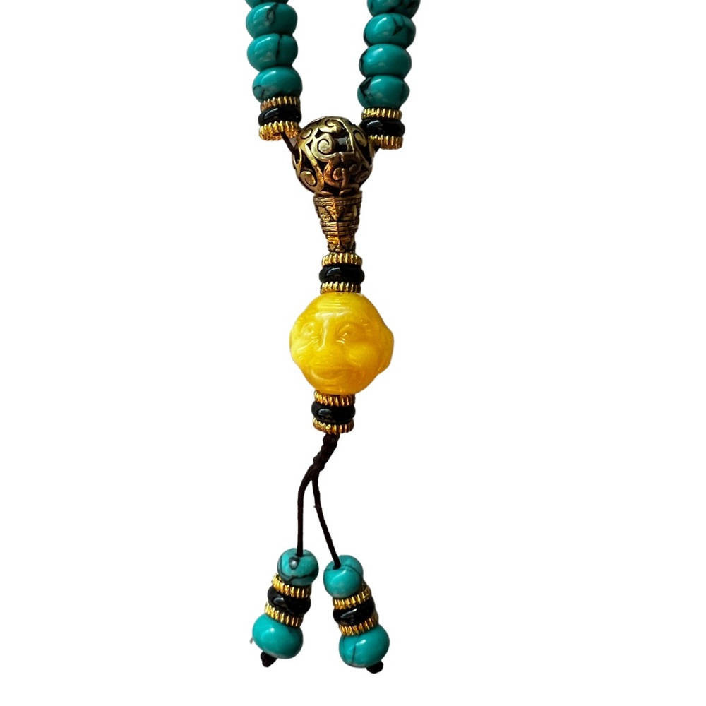 Tibetan Prayer Beads  Buddha Face Stone Red Coral/Turquoise Accents Handmade - Picture 3 of 6